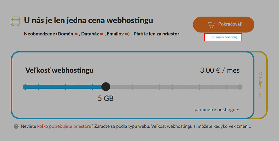 Zakúpený hostingový balík