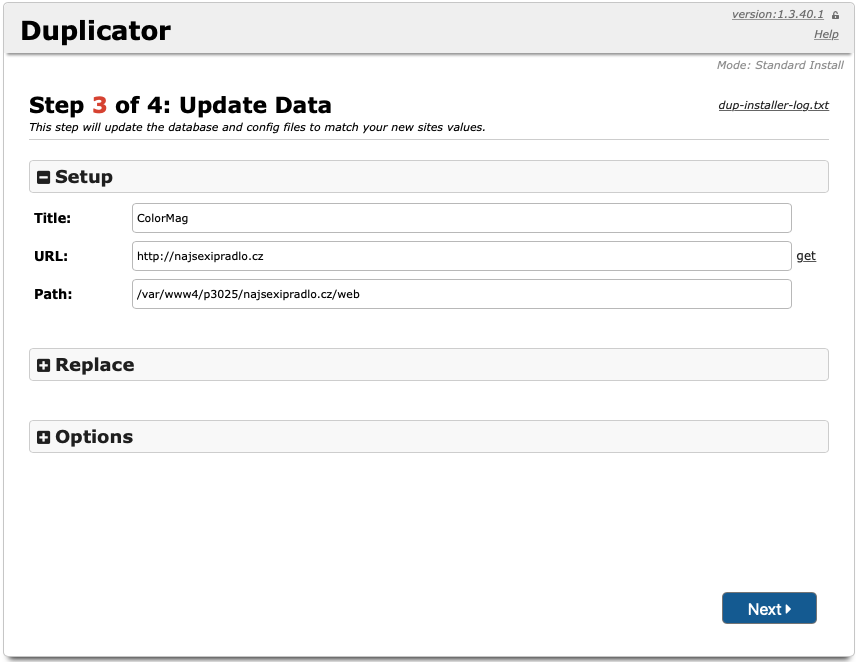 Migrácia dát cez Duplicator