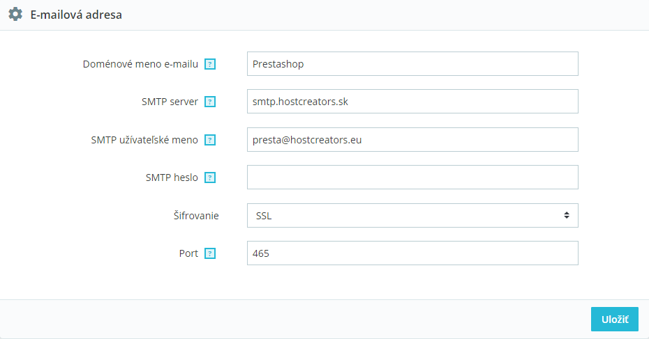 Prístupové údaje k SMTP serveru