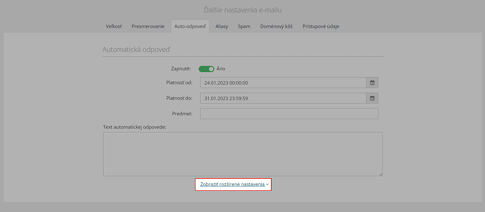 Rozšírené nastavenia automatickej odpovede