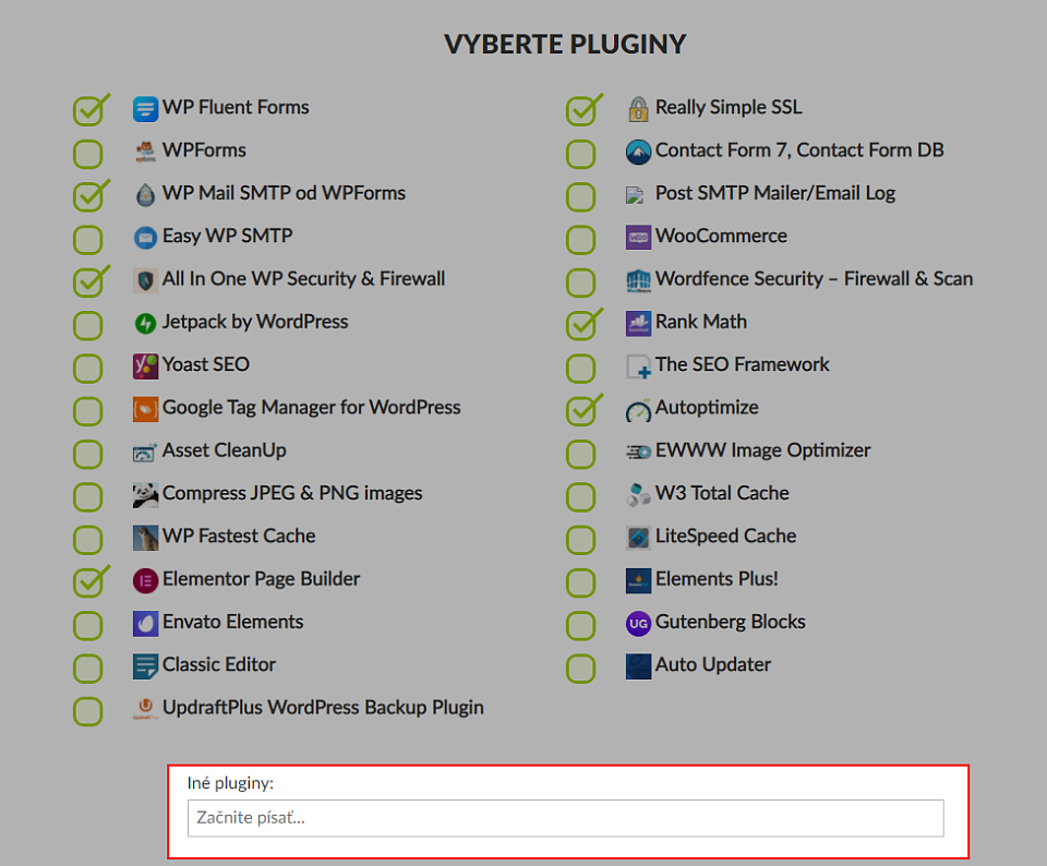 Výber vlastných WordPress pluginov