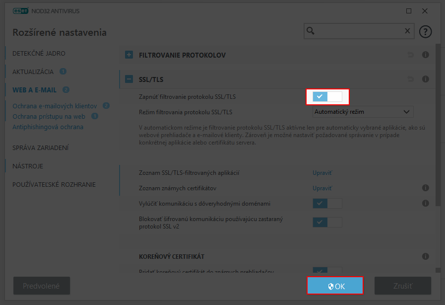 Zapnutie TLS/SSL