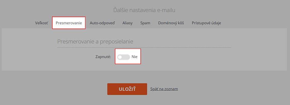 Nastavenie presmerovania emailu