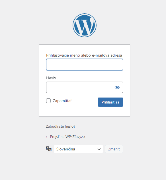 Pihlásenie do WordPress administrácie