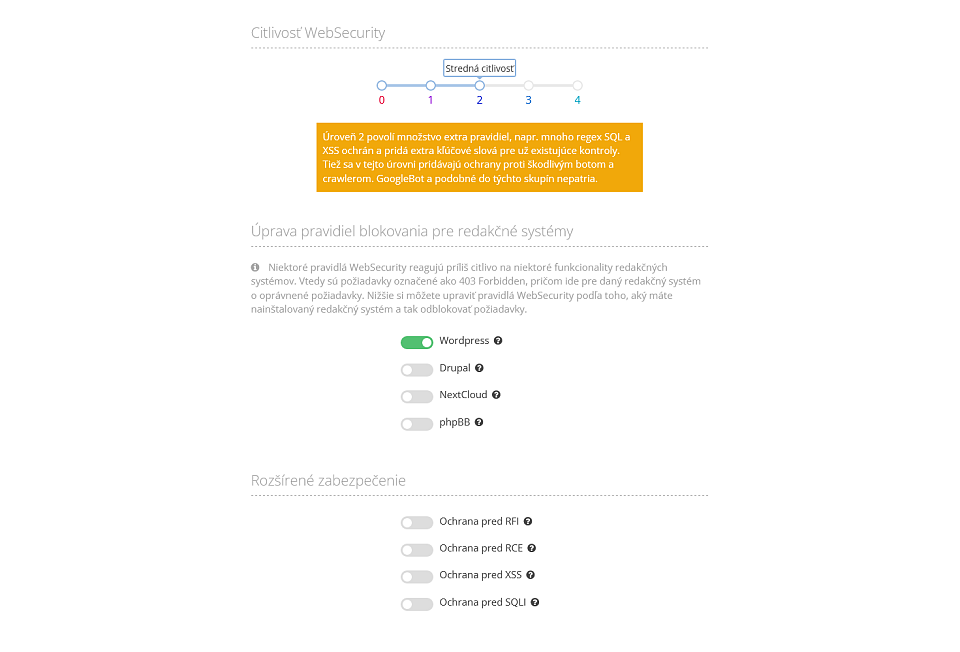 Nastavenie citlivosti WebSecurity filtra 