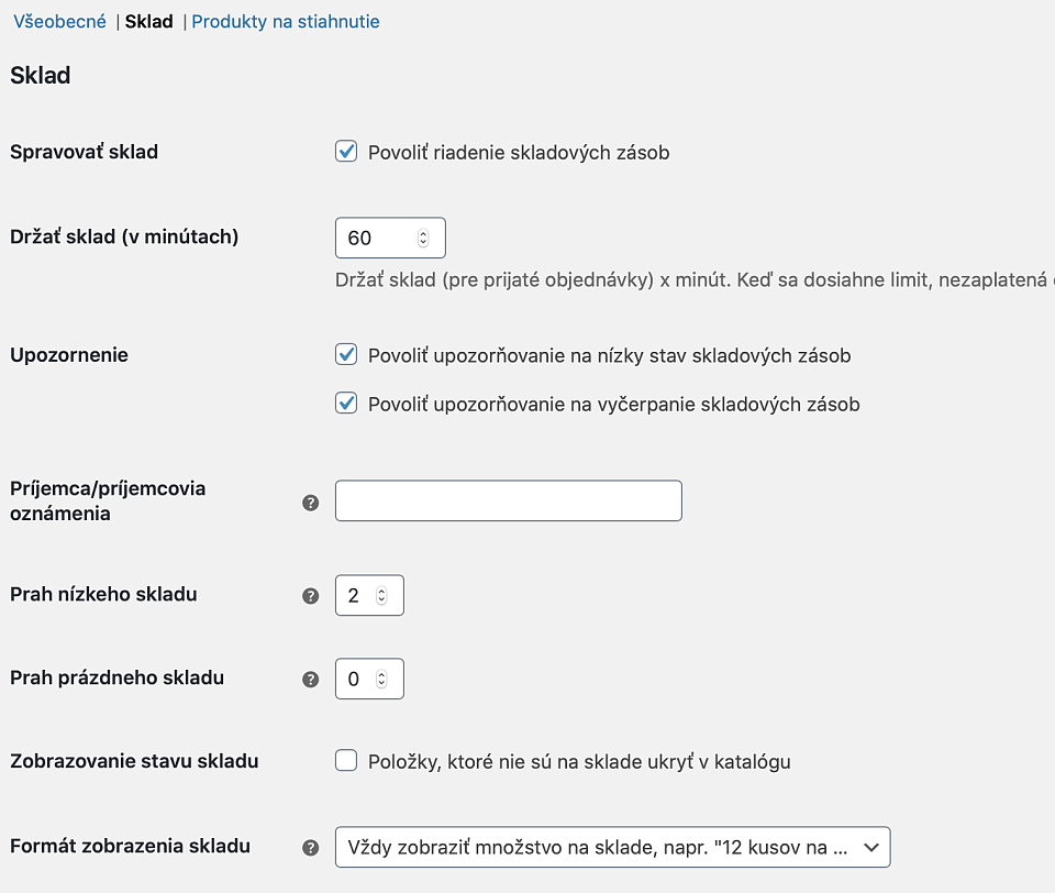 Sklad vo WooCommerce