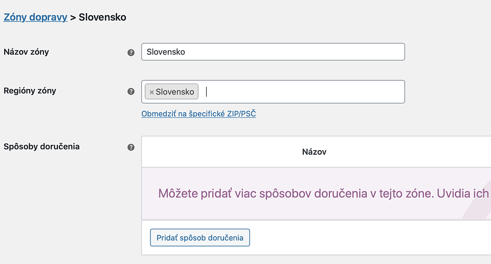 Zóny dopravy vo WooCommerce