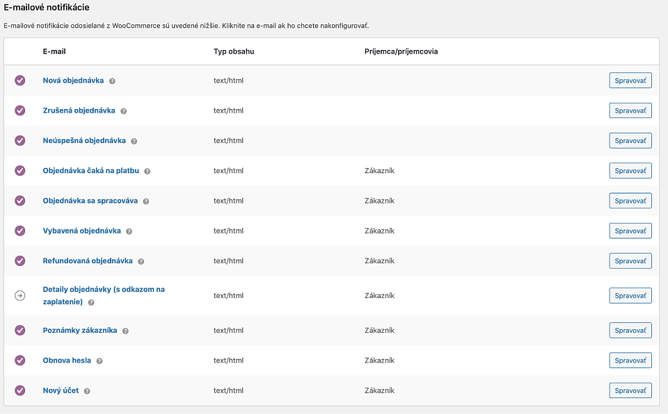 Nastavenie e-mailov vo WooCommerce