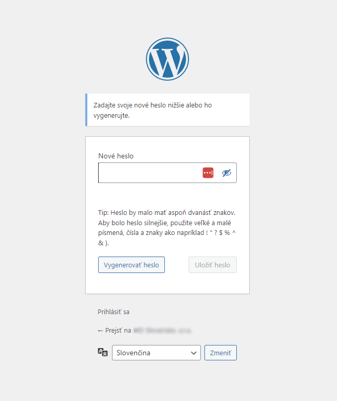 Nové heslo do WordPress administrácie