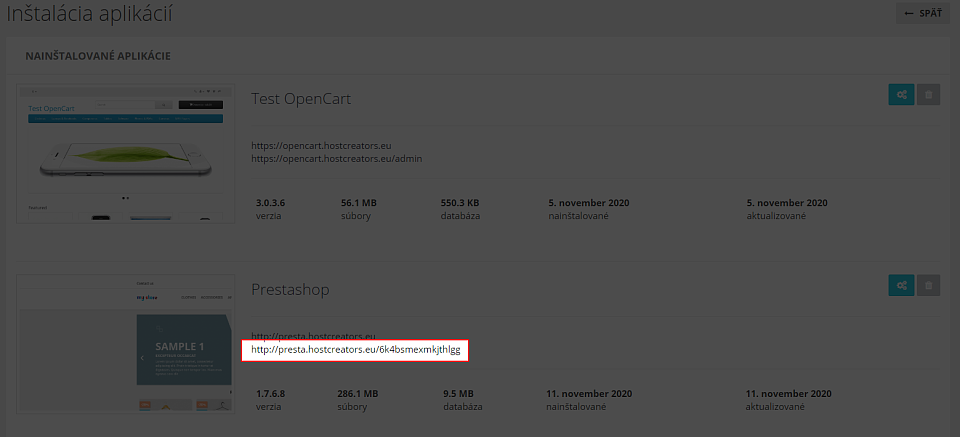 Nainštalovaný CMS PrestaShop