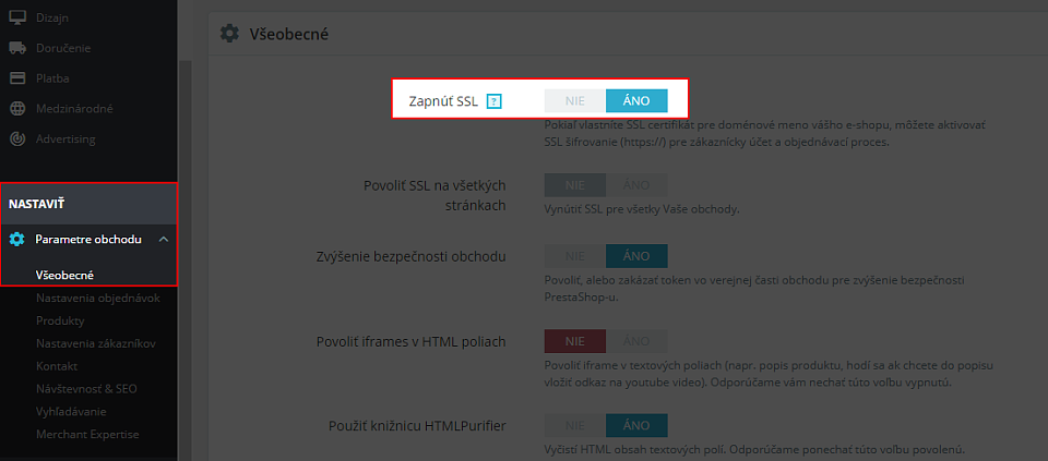 Zapnúť SSL v PrestaShop
