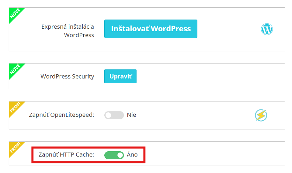 Zapnutie HTTP Cache