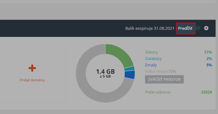 Ručné predĺženie hostingového balíka