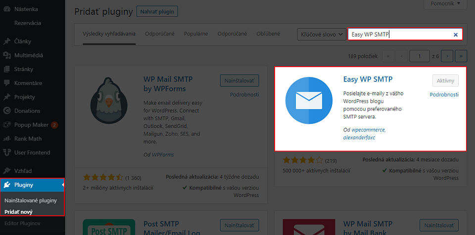 Inštalácia a aktivácia Easy SMTP pluginu