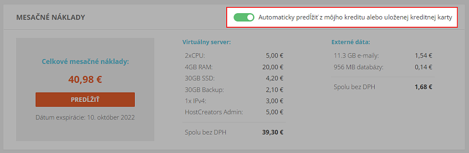 Automatické predĺženie z kreditu, alebo platobnej karty