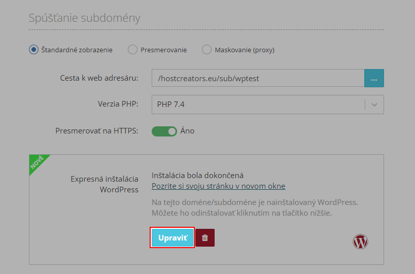Upraviť WordPress inštaláciu