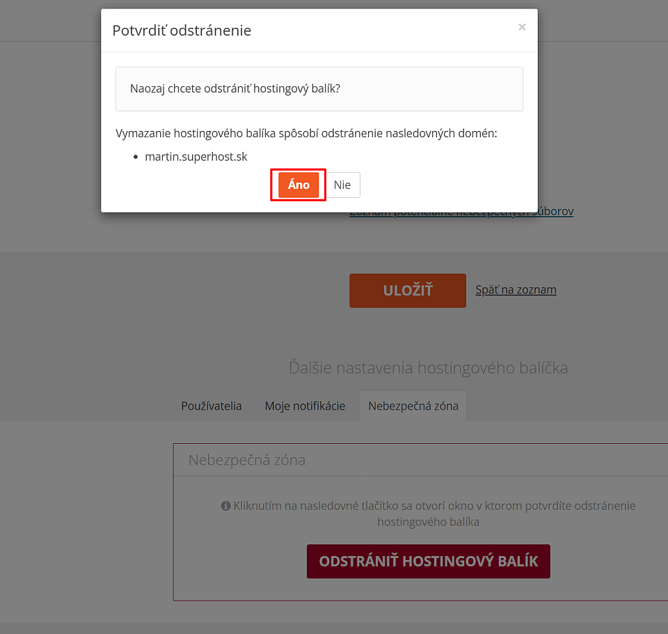 Potvrdenie odstránenia