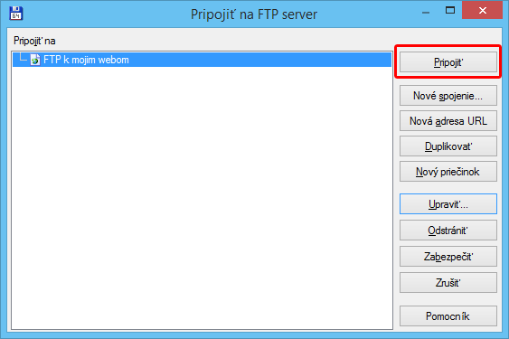 Pripojenie k FTP lokalite