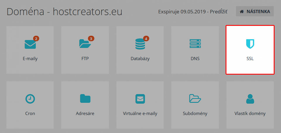 Zobrazenie a zmena nastavení SSL Vašej domény
