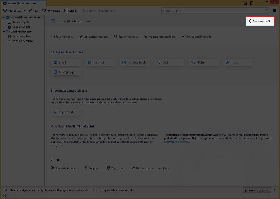 Nastavenia v Thunderbirde