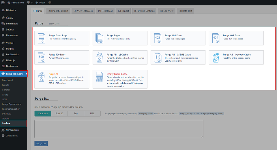 Pokročilé vymazávanie cache v LiteSpeed Cache plugine