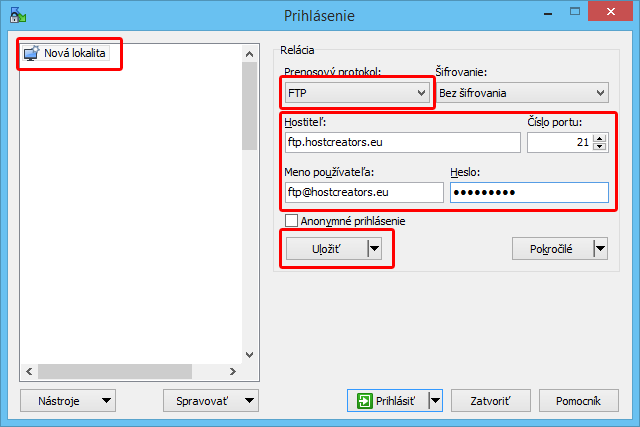 Nová FTP lokalita