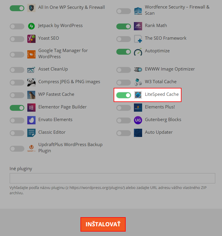 Inštalácia WordPress pluginu LiteSpeed Cache