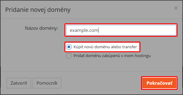 Kúpiť novú doménu, alebo transfér