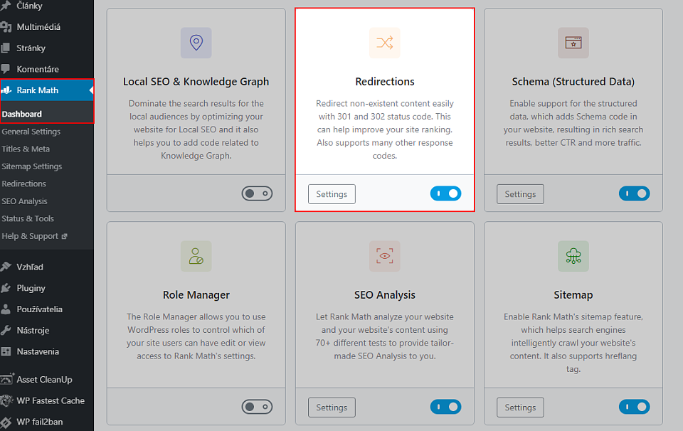 Nastavenia WordPress pluginu Rank Math SEO