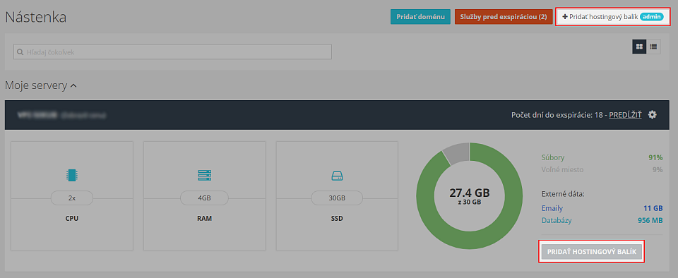 pridať hostingový balík na menežované VPS