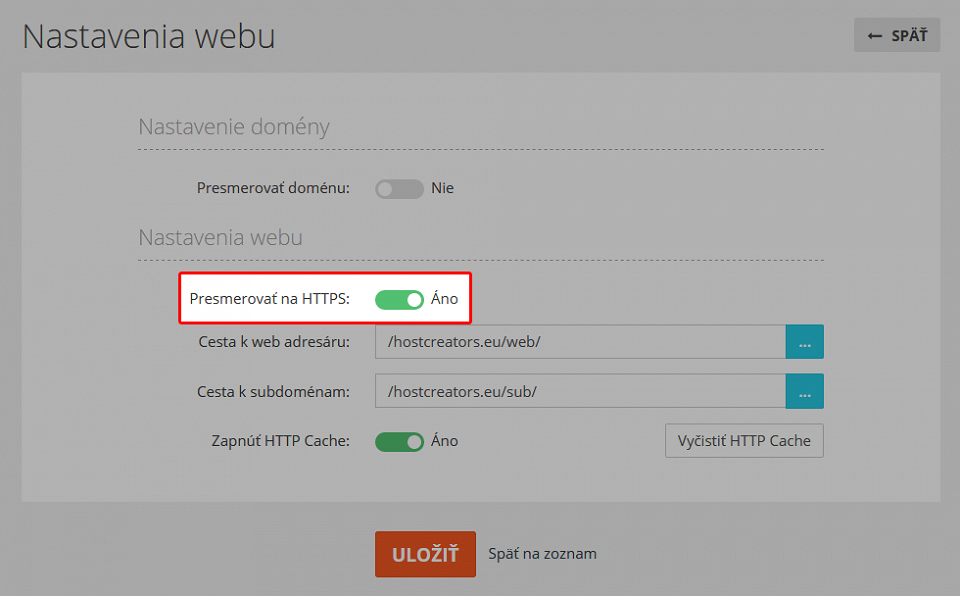 Presmerovanie domény na HTTPS