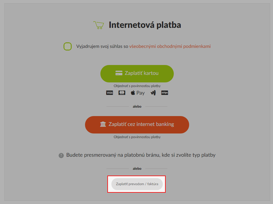 Zaplatiť prevodom / faktúra