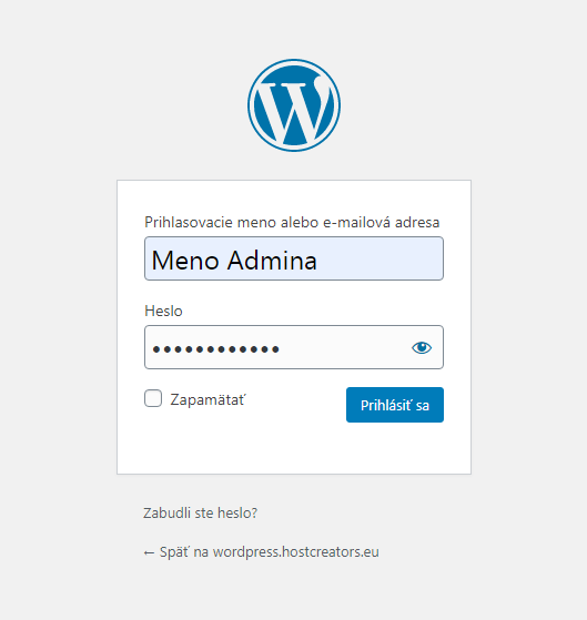Prihlásenie sa do WordPress administrácie