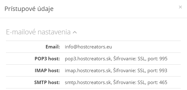 Prístupové údaje k SMTP