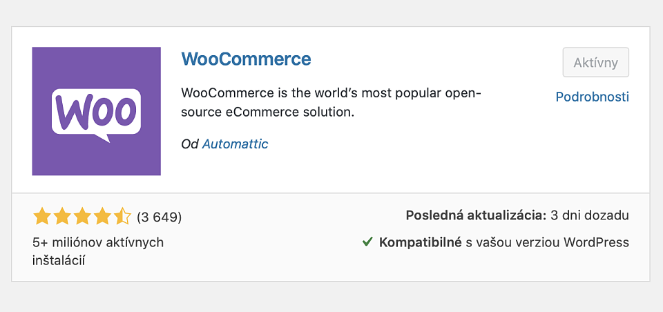 Aktivácia pluginu WooCommerce