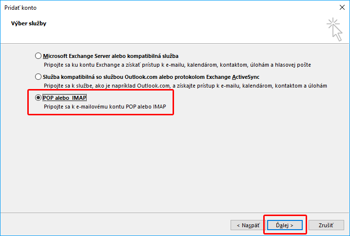 POP alebo IMAP pripojenie