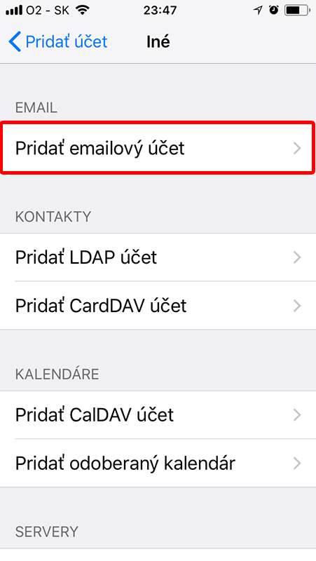 Pridanie e-mailového účtu