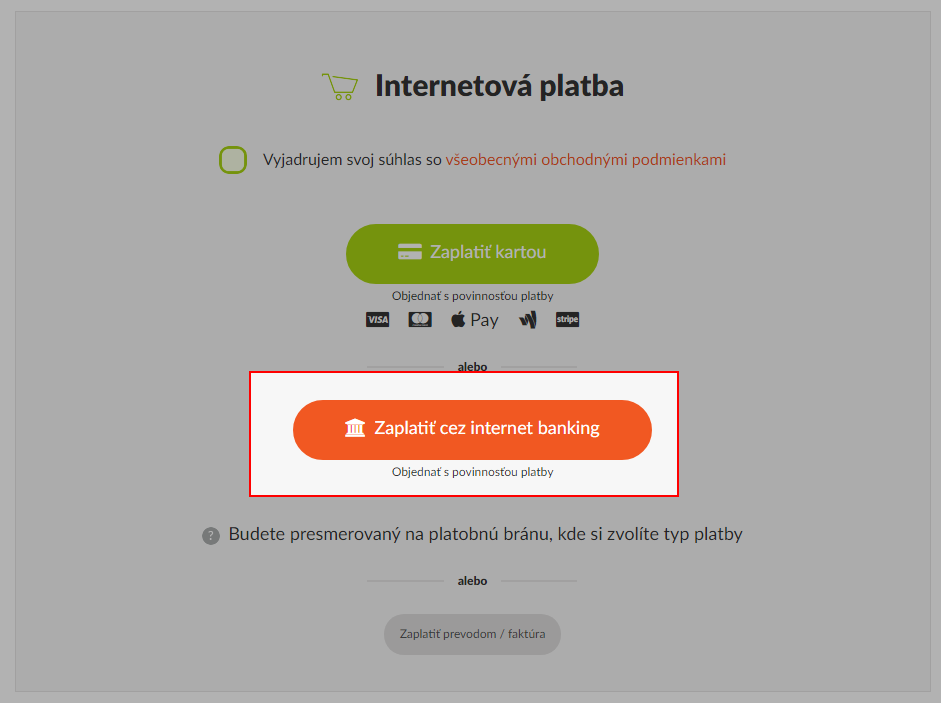 Platba cez internet banking