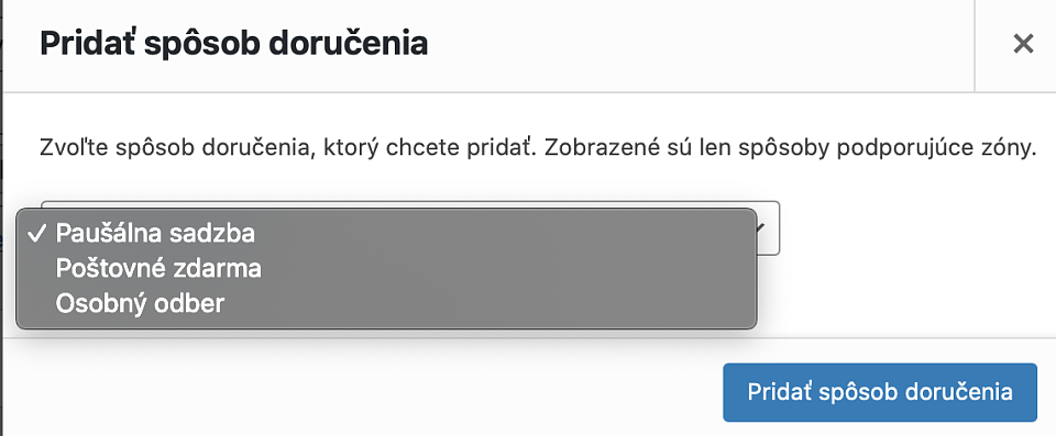 Pridať spôsob doručenia vo WooCommerce