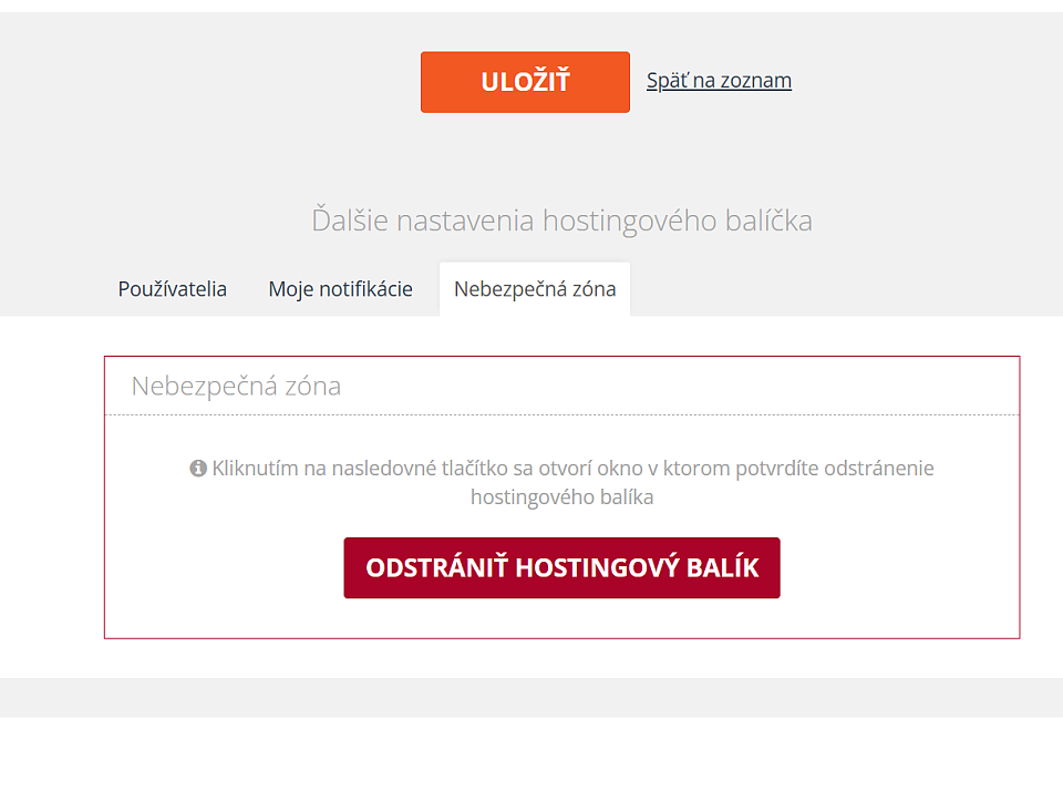 Odstrániť Hostingový Balík