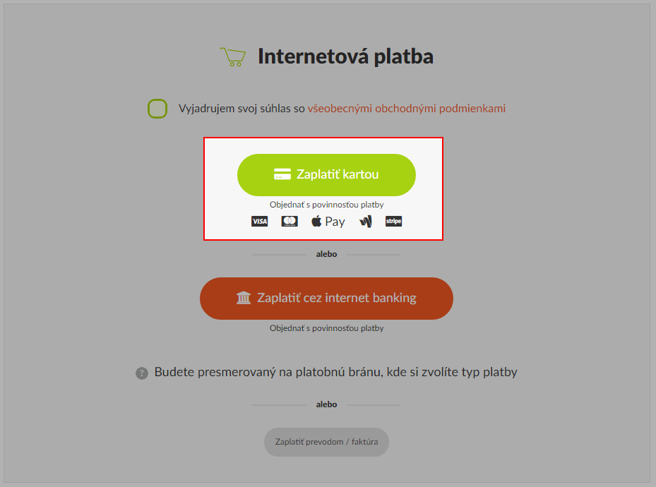Platobná metóda - Platba kartou