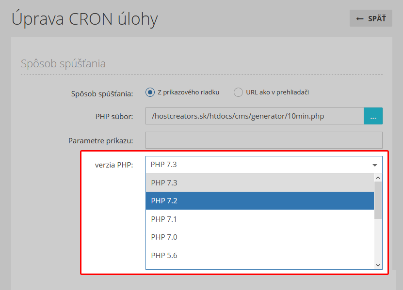 Zmena verzie php pre cron