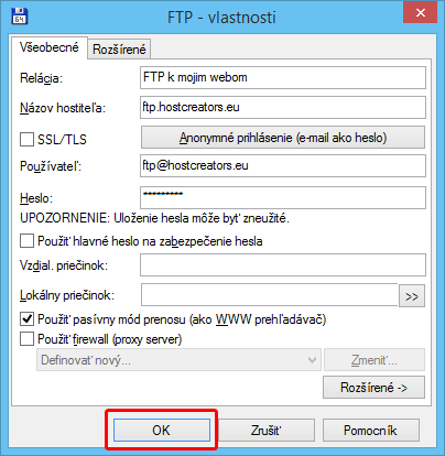 Vlastnosti FTP