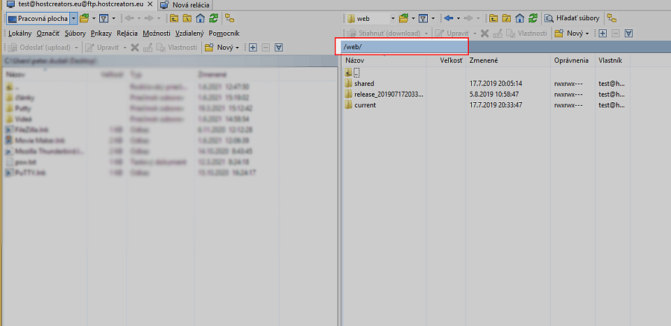WinSCP - Relatívna cesta k web adresáru