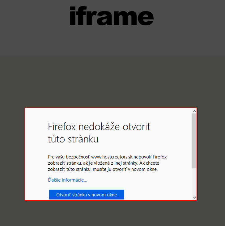 Na web stránke nefunguje iframe - Firefox