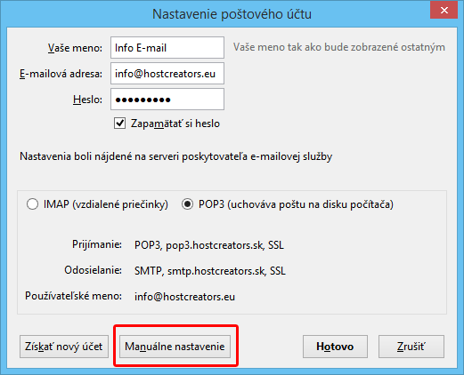 Manuálne nastavenie e-mailu