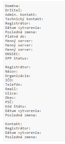 Informácie o registrátorovi a vlastníkovi .sk domény