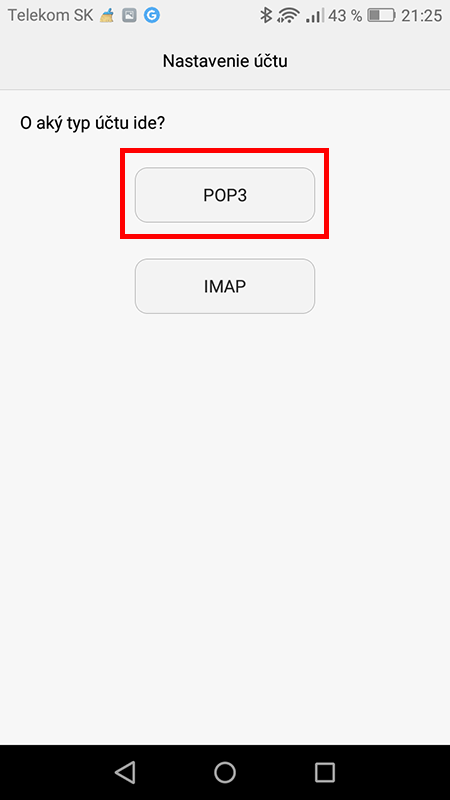 Výber typu emailového účtu