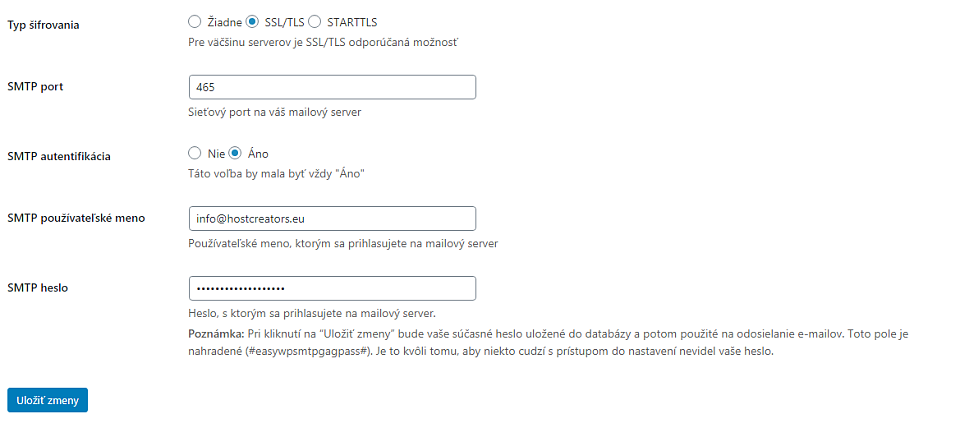 SMTP nastavenia vo WordPress