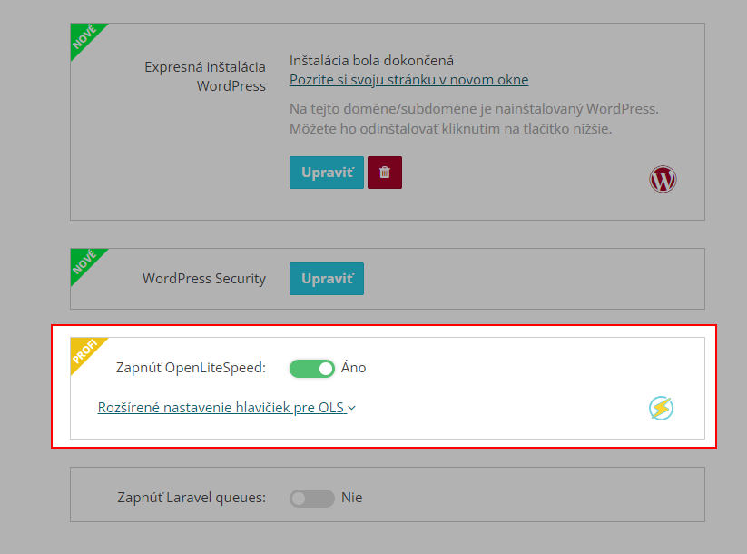 Zapnúť OpenLiteSpeed webserver